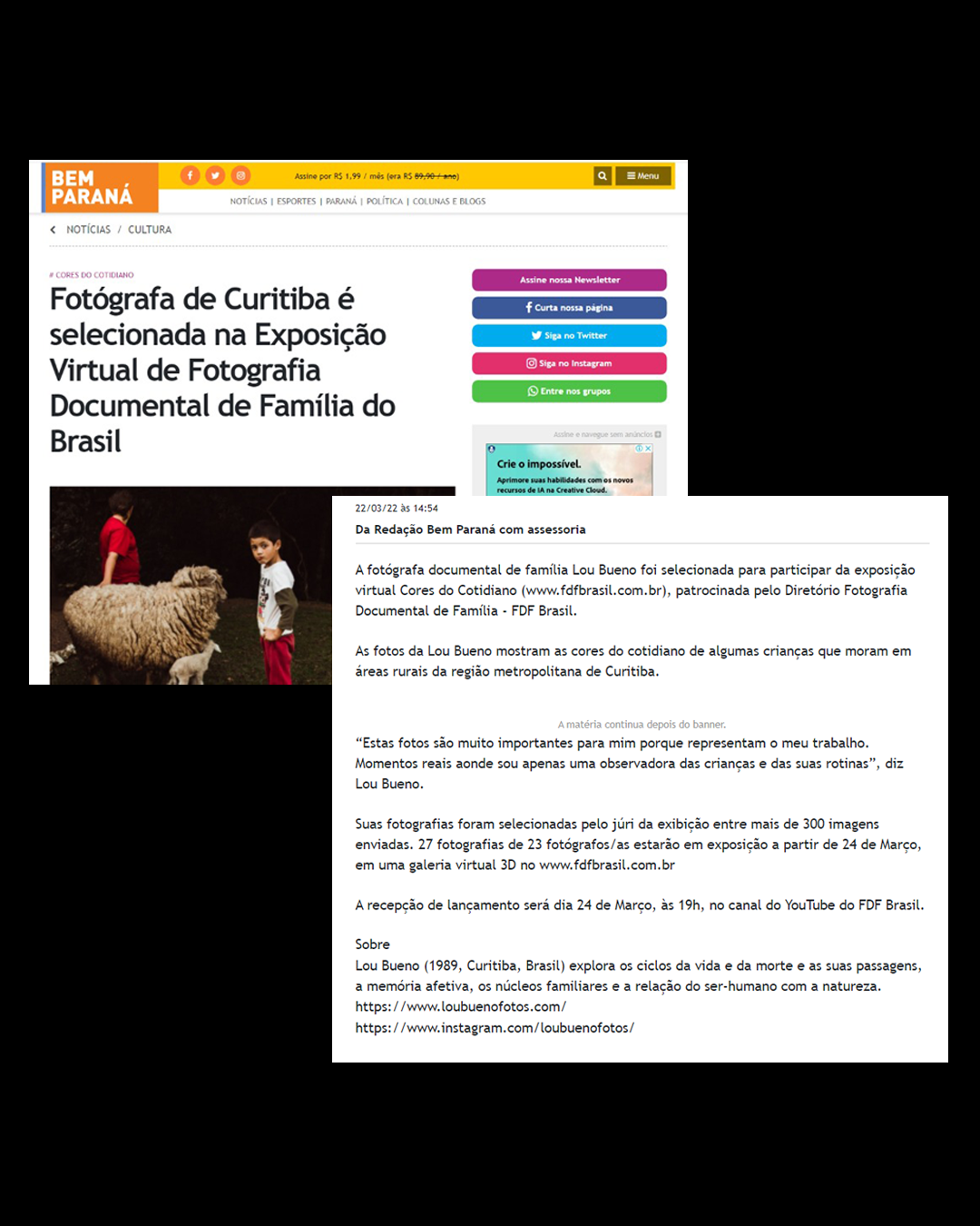 Foto Matéria no jornal Bem Paraná sobre a exposição Cores do Cotidiano Foto Matéria no jornal Bem Paraná sobre a exposição Cores do Cotidiano - Imagem 0